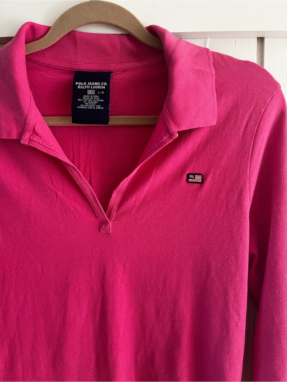 Vintage Polo Jeans Co by Ralph Lauren Women's Bright Pink Long Sleeve Polo
